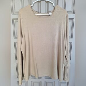 By Chico's Pullover Sz3 (XL) Beige Long Sleeve Rayon/Spandex Round Neck Basic
